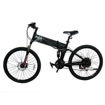 MEB-MBP-26-BK Vélo Électrique MECER Tout Terrain, 26", Pliable, Cadre Alu ultra léger entièrement suspendu, batterie caché amovible dans le cadre, 21 vitesses, double freins à disques
