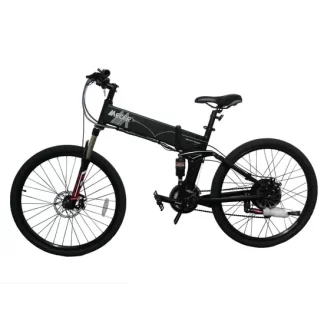 MEB-MBP-26-BK Vélo Électrique MECER Tout Terrain, 26", Pliable, Cadre Alu ultra léger entièrement suspendu, batterie caché amovible dans le cadre, 21 vitesses, double freins à disques